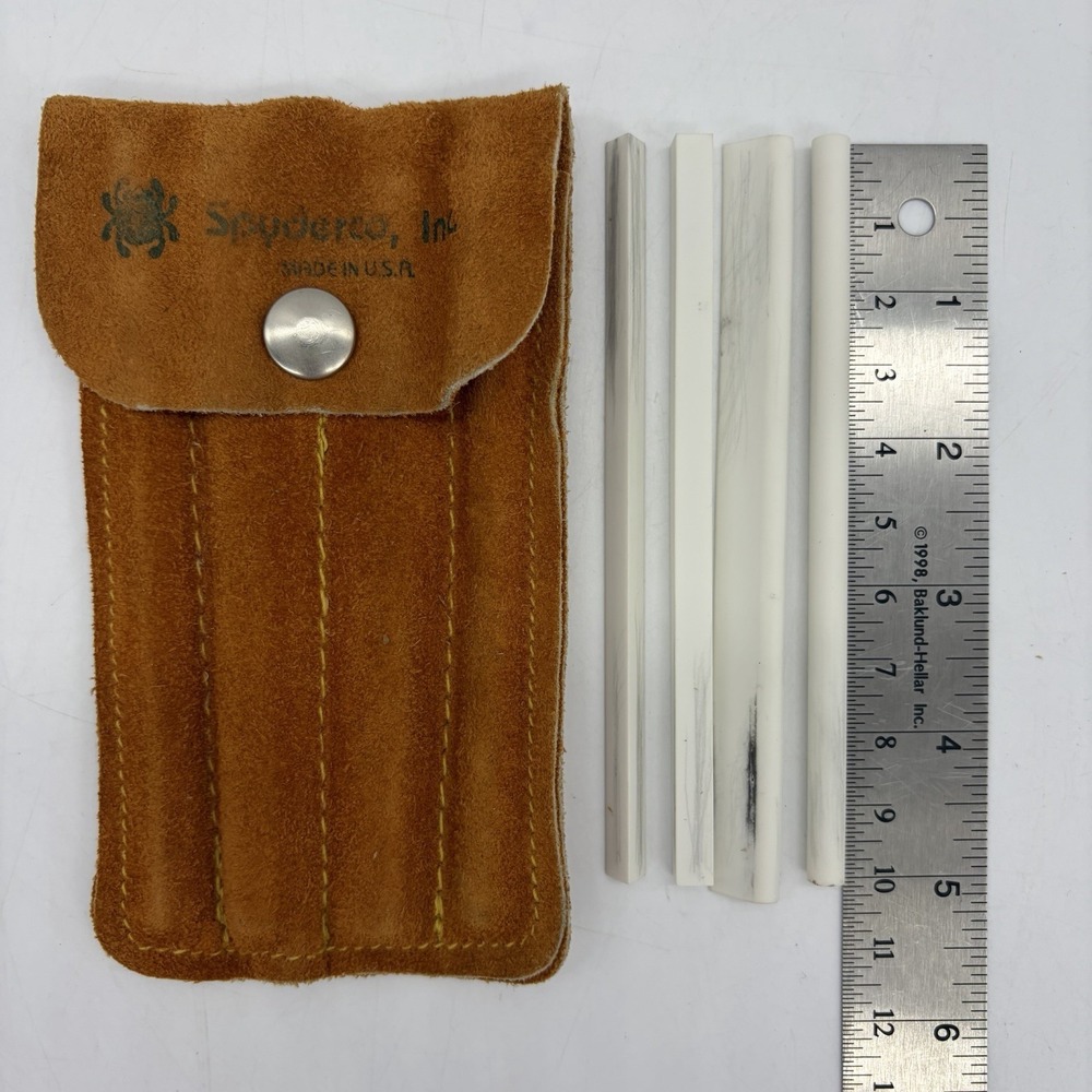 Vintage Spyderco Ceramic 4pc Sharpening Set 400F w/ Tan Suede Case Made In USA